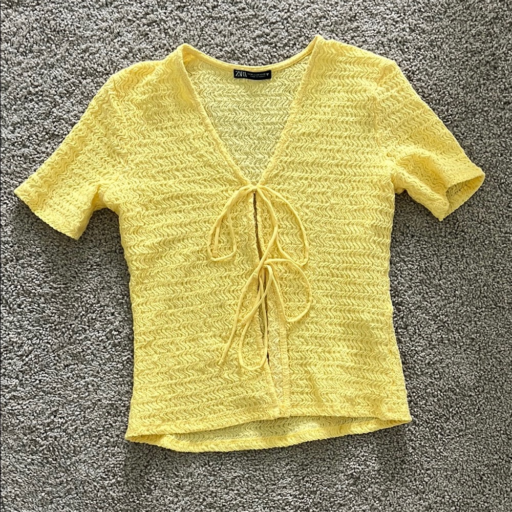 Zara Yellow Lace-Up Top